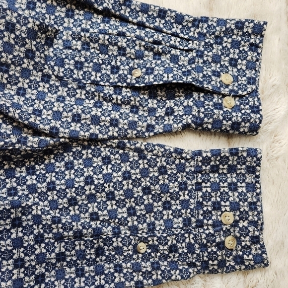 Men's Casual button-down shirt Collared Long sleeves Blue Tan Size L - Picture 4 of 11